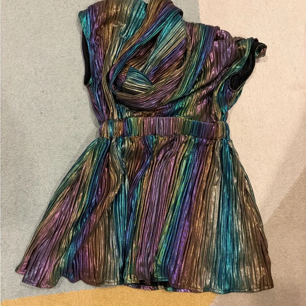 Queen Of Sparkles girls metallic multicolored rainbow hood kids dress large L - Picture 7 of 8